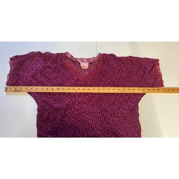 April Cornell Midi Maxi Dress V-Shaped Hem Medium Burgundy Purple Dots Lace Y2K - Picture 3 of 9